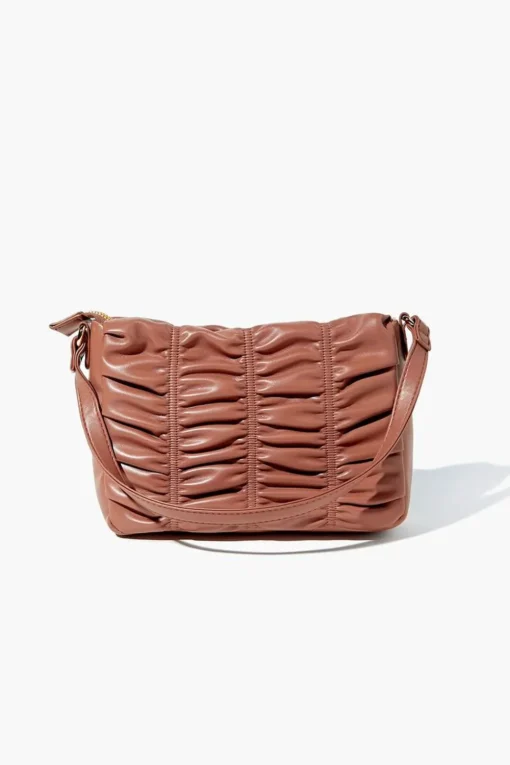 Ruched Faux Leather Crossbody Bag