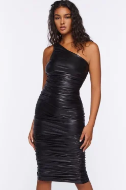 Ruched Faux Leather Dress