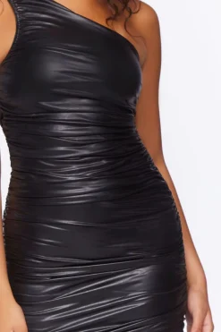 Ruched Faux Leather Dress