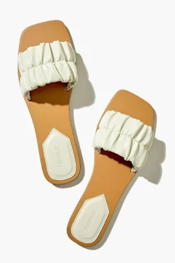 Ruched Faux Leather Flat Sandals