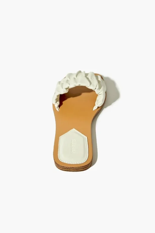 Ruched Faux Leather Flat Sandals
