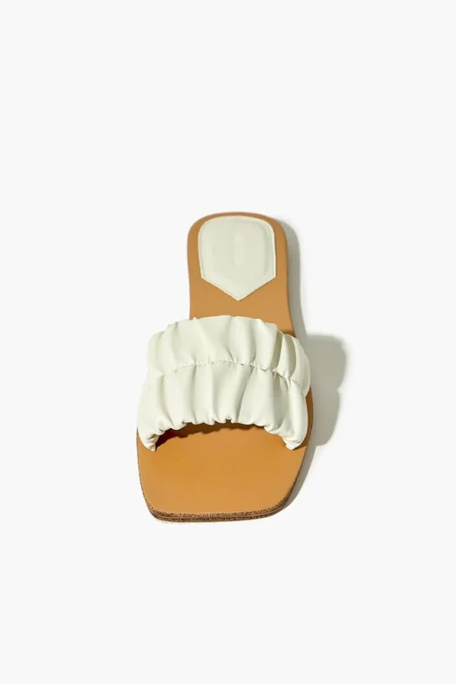 Ruched Faux Leather Flat Sandals