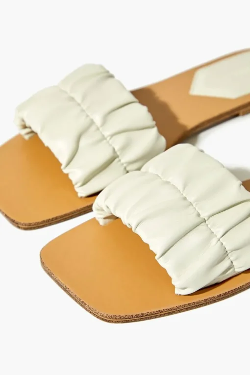 Ruched Faux Leather Flat Sandals