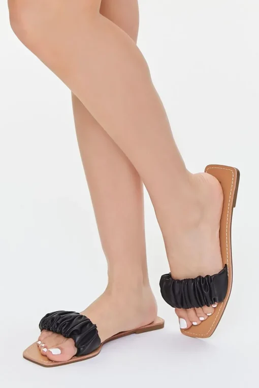 Ruched Faux Leather Sandals