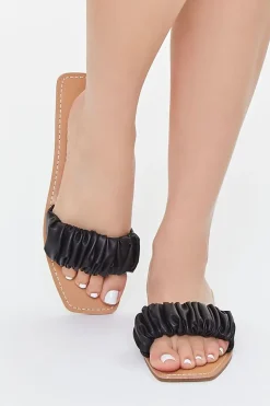 Ruched Faux Leather Sandals