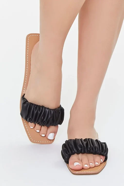 Ruched Faux Leather Sandals