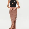 Ruched Leg-Slit Maxi Skirt