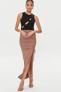 Ruched Leg-Slit Maxi Skirt