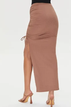 Ruched Leg-Slit Maxi Skirt