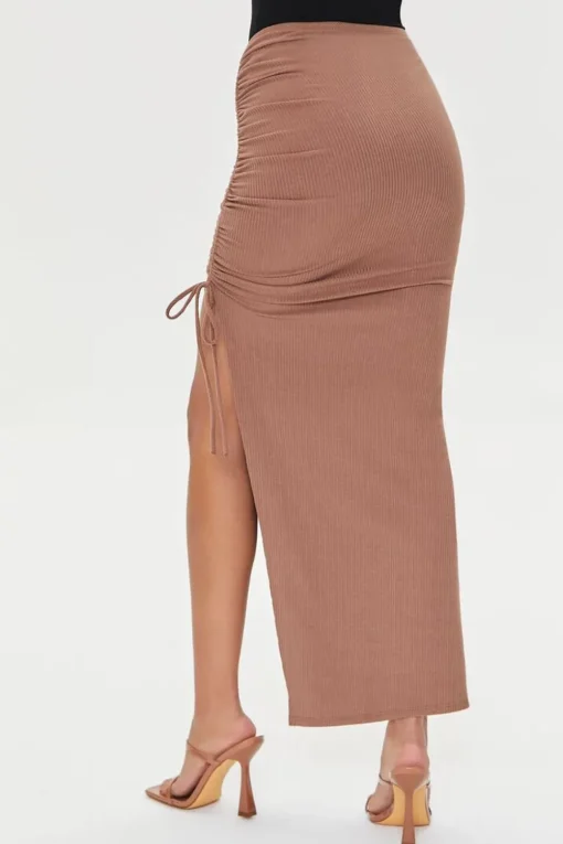 Ruched Leg-Slit Maxi Skirt