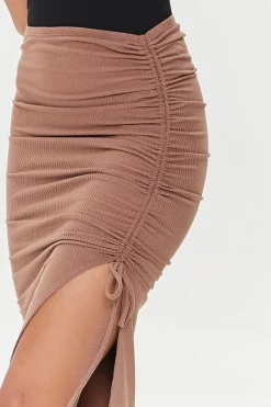 Ruched Leg-Slit Maxi Skirt