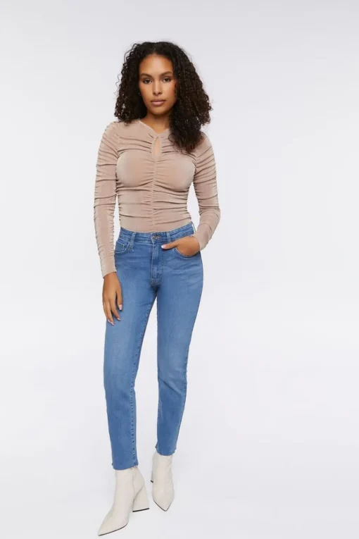 Ruched Long-Sleeve Bodysuit