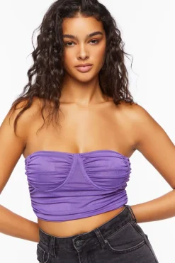 Ruched Mesh Cropped Tube Top