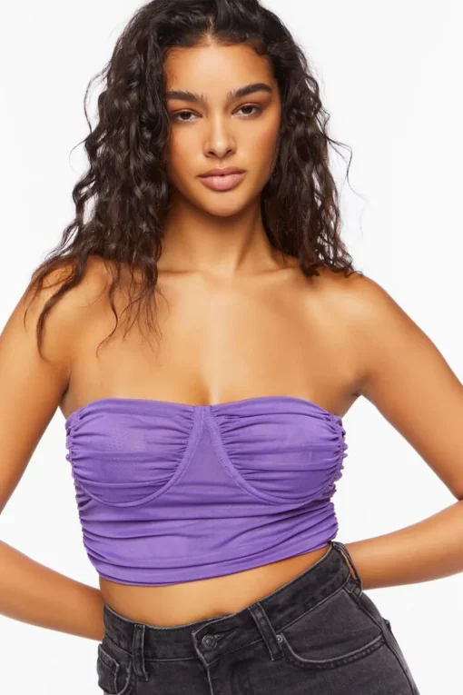 Ruched Mesh Cropped Tube Top