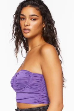 Ruched Mesh Cropped Tube Top