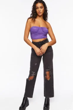 Ruched Mesh Cropped Tube Top