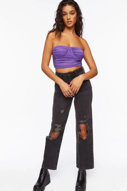 Ruched Mesh Cropped Tube Top