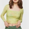 Ruched Mesh Floral Crop Top