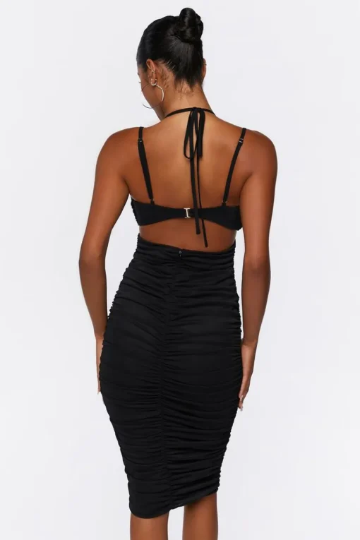 Ruched Mesh Midi Dress