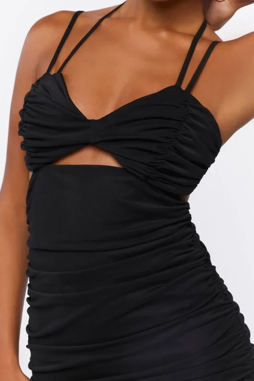 Ruched Mesh Midi Dress