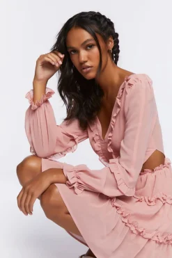 Ruffle Lace-Back Mini Dress