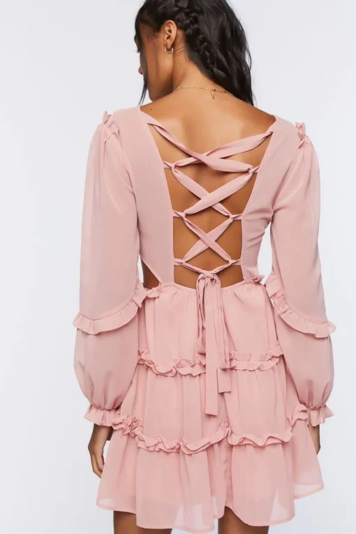 Ruffle Lace-Back Mini Dress