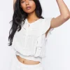 Ruffle Ladder-Trim Crop Top