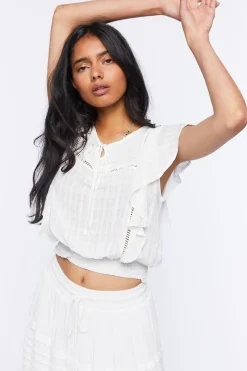 Ruffle Ladder-Trim Crop Top