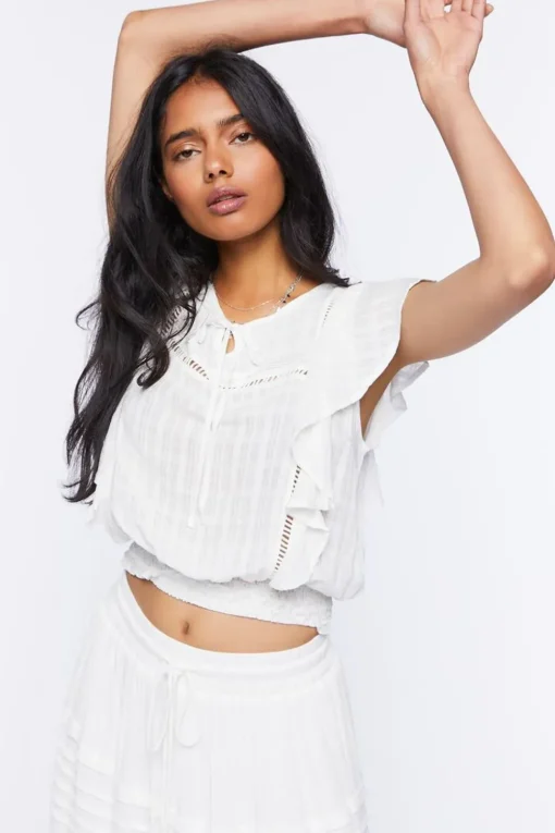 Ruffle Ladder-Trim Crop Top