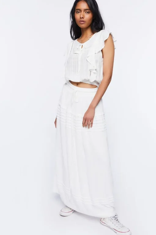 Ruffle Ladder-Trim Crop Top