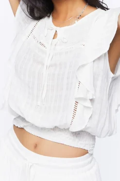 Ruffle Ladder-Trim Crop Top