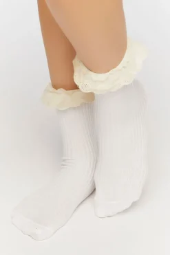 Ruffled Crochet-Trim Crew Socks