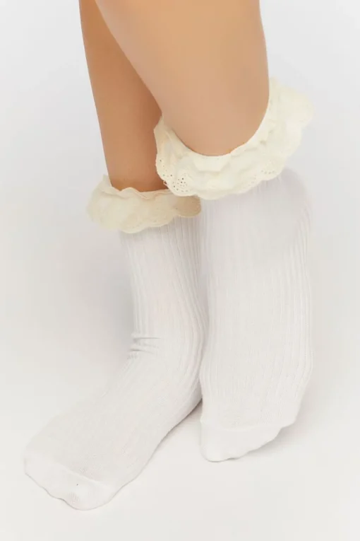 Ruffled Crochet-Trim Crew Socks