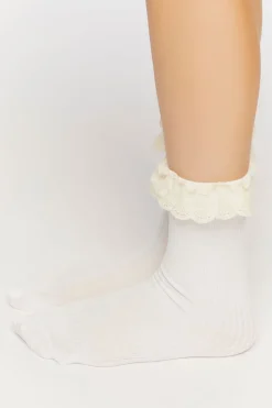 Ruffled Crochet-Trim Crew Socks