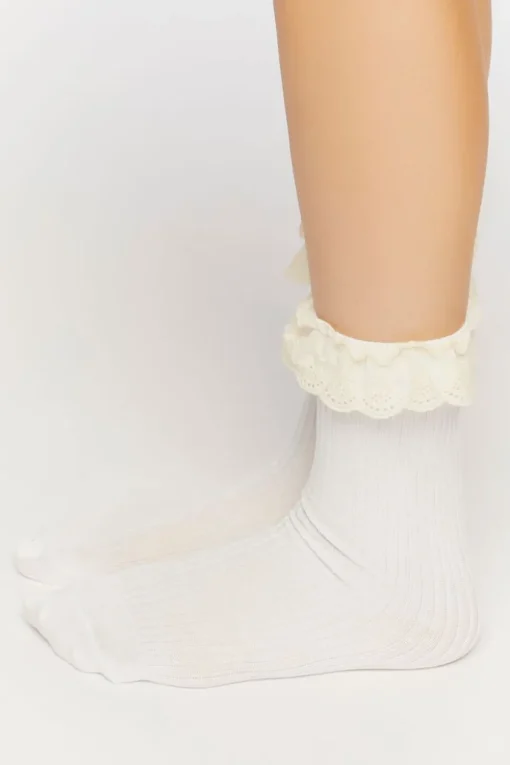 Ruffled Crochet-Trim Crew Socks