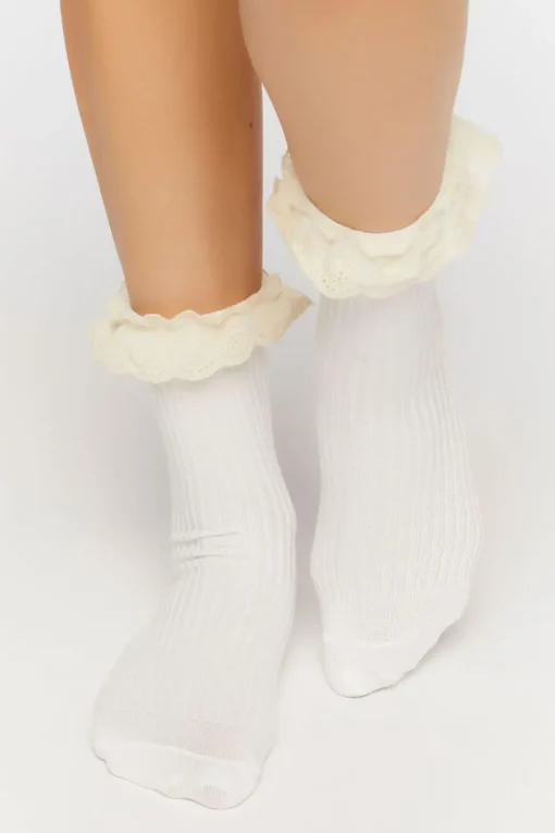 Ruffled Crochet-Trim Crew Socks