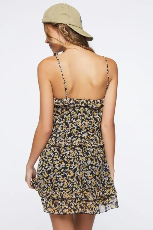 Ruffled Ditsy Floral Print Mini Dress