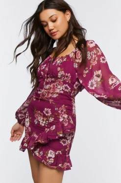 Ruffled Floral Print Mini Dress