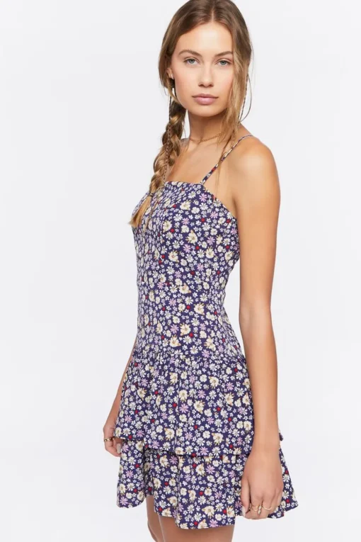 Ruffled Floral Print Mini Dress