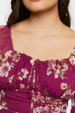 Ruffled Floral Print Mini Dress