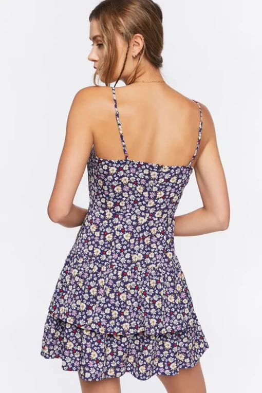 Ruffled Floral Print Mini Dress
