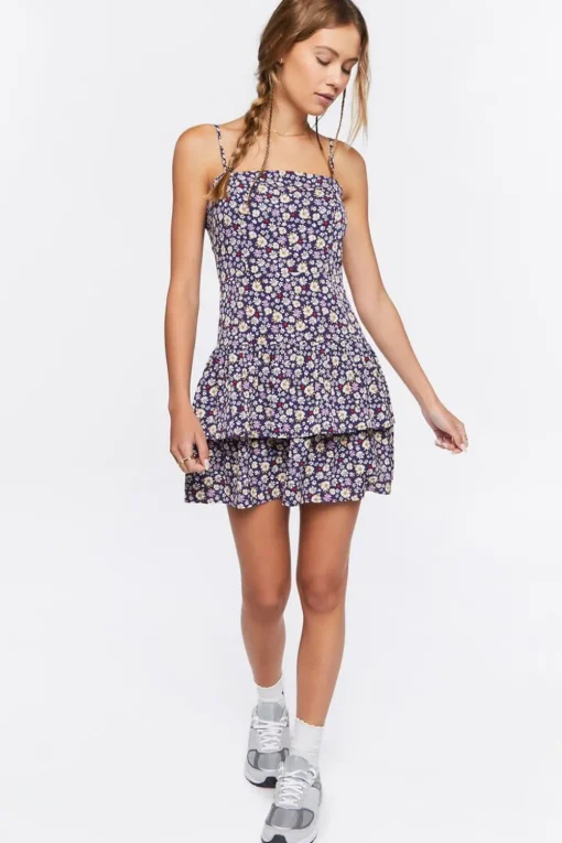 Ruffled Floral Print Mini Dress