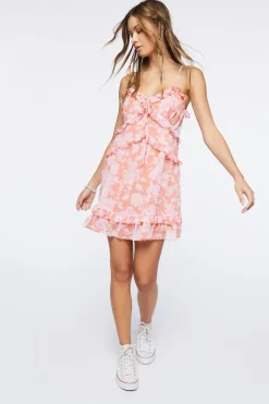 Ruffled Floral Print Mini Dress