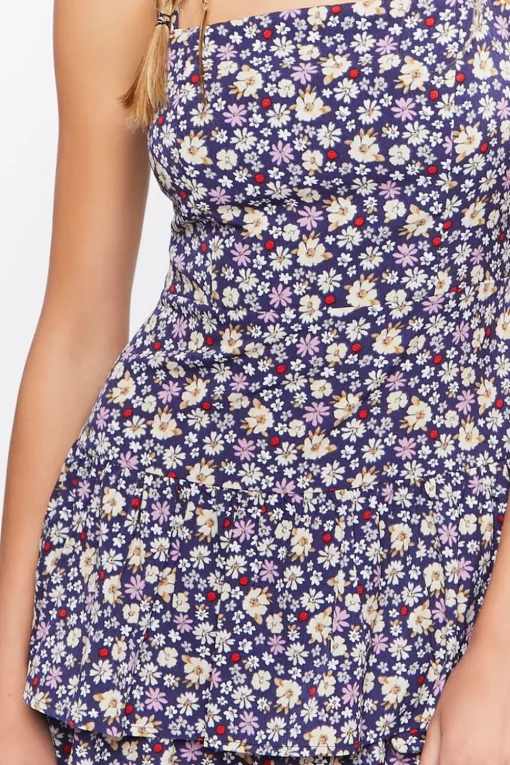 Ruffled Floral Print Mini Dress