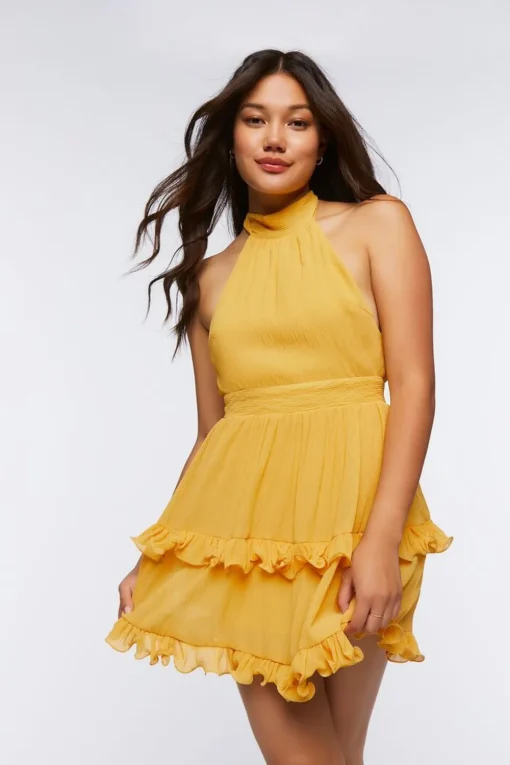 Ruffled Halter Mini Dress