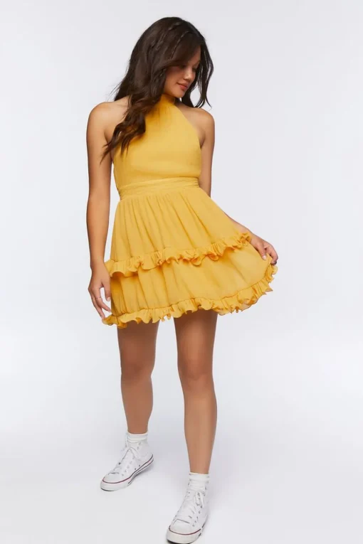 Ruffled Halter Mini Dress