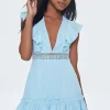 Ruffled Lace-Trim Cap-Sleeve Dress