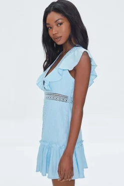 Ruffled Lace-Trim Cap-Sleeve Dress