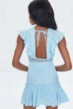 Ruffled Lace-Trim Cap-Sleeve Dress