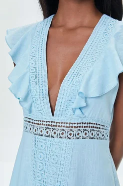 Ruffled Lace-Trim Cap-Sleeve Dress
